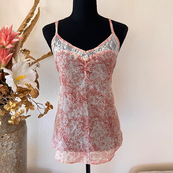 Y2K Orange & White Babydoll Sheer and Lace Top with a Criss Cross Open Back L - Picture 1 of 8